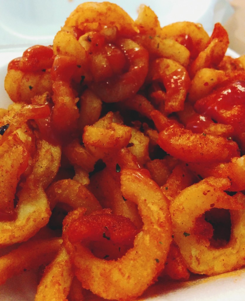 The curly fries with ketchup. Looks pretty fancy eh?